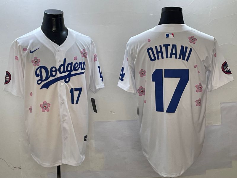 Men Los Angeles Dodgers #17 Ohtani White Sakura Edition 2025 Nike MLB Jersey style 7